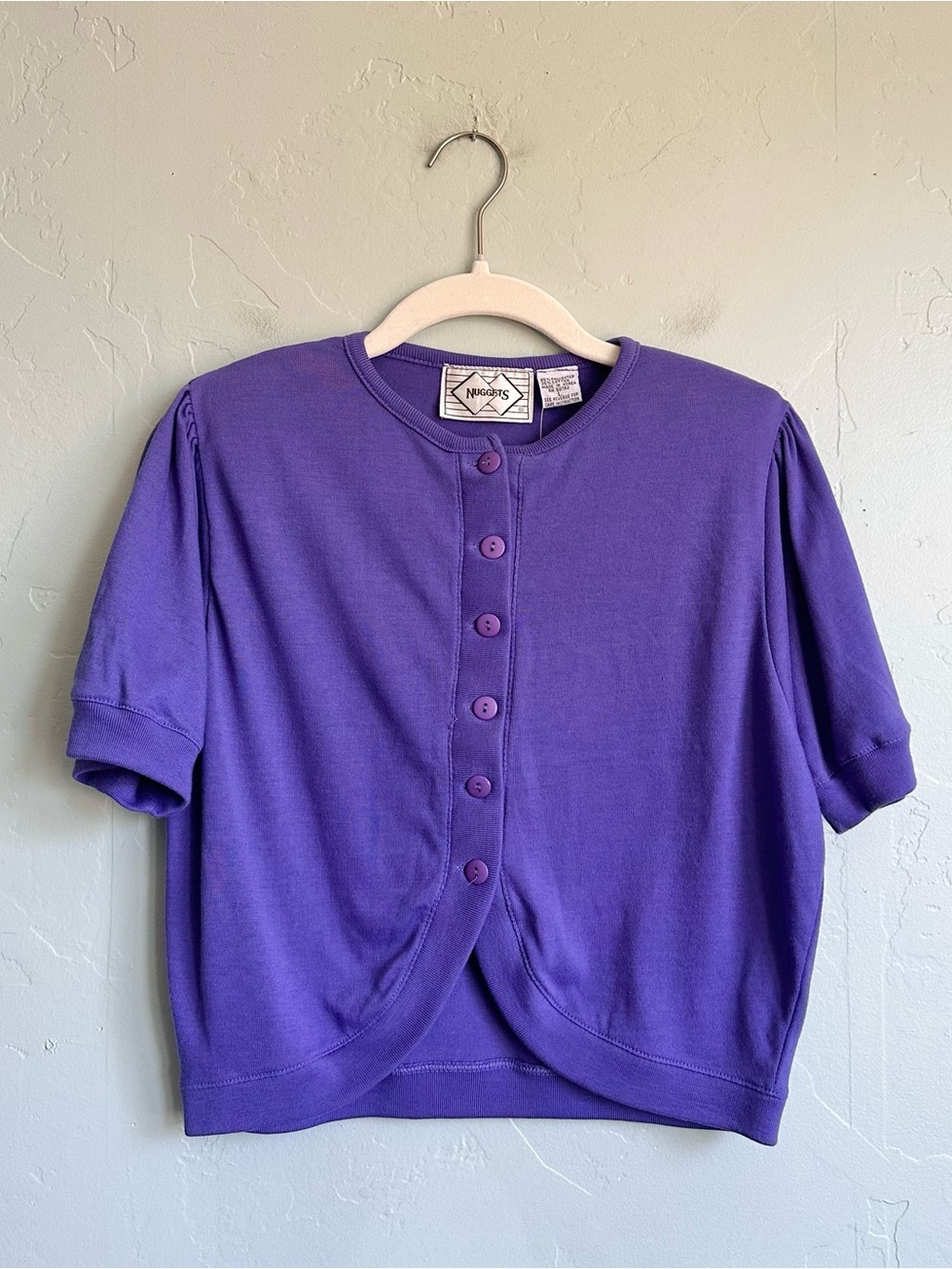 NWT Vintage 80’s Nuggets Purple Button-Front Short Sleeve Crop Cardigan Top M/L